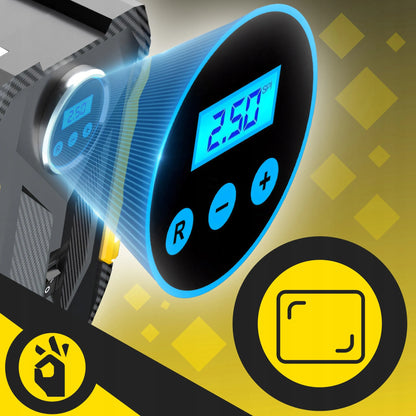 Elektrinė pompa automobiliui, kompresorius padangoms 12V LCD LED