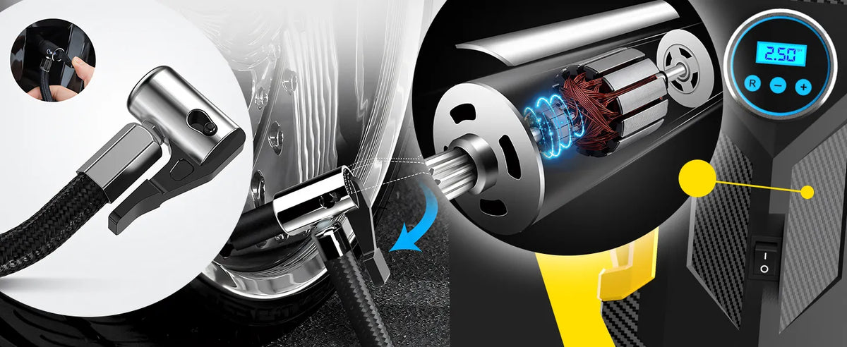 Elektrinė pompa automobiliui, kompresorius padangoms 12V LCD LED