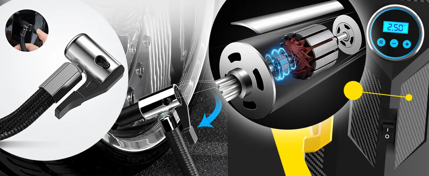 Elektrinė pompa automobiliui, kompresorius padangoms 12V LCD LED