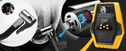 Elektrinis automobilinis kompresorius, 12 V padangų pripūtimo siurblys su LCD ekranu ir LED apšvietimu