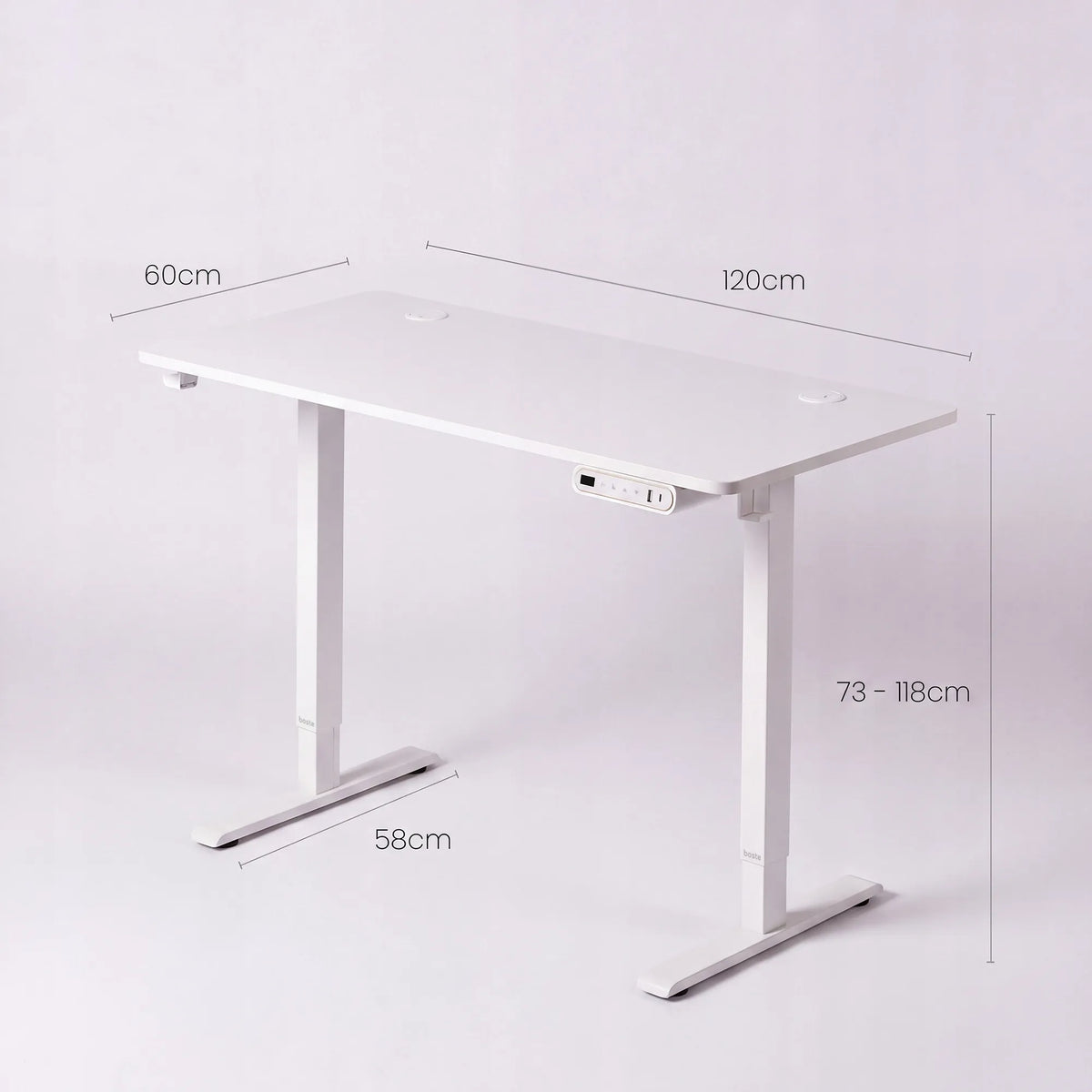 Elektrinis reguliuojamo aukščio stalas „Boste“ 120 × 60 cm su MDF stalviršiu ir greituoju įkrovimu