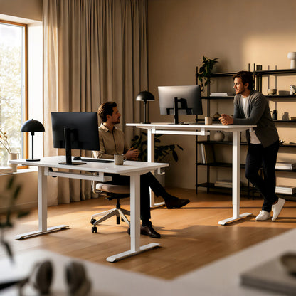 Elektrinis reguliuojamo aukščio stalas „Boste“ 120 × 60 cm su MDF stalviršiu ir greituoju įkrovimu