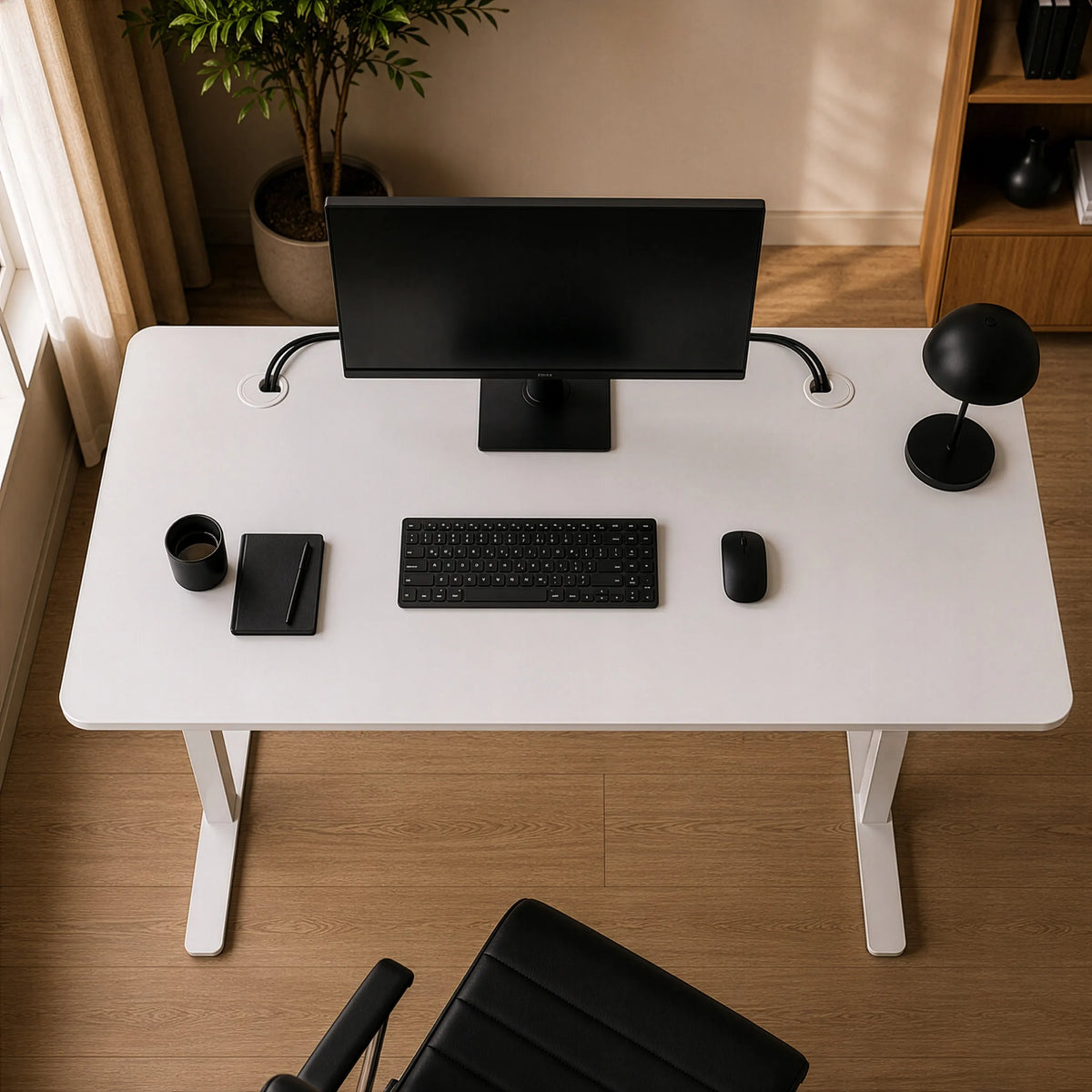 Elektrinis reguliuojamo aukščio stalas „Boste“ 120 × 60 cm su MDF stalviršiu ir greituoju įkrovimu