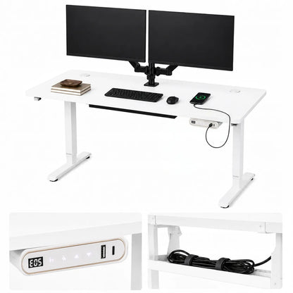 Elektrinis reguliuojamo aukščio stalas „Boste“ 120 × 60 cm su MDF stalviršiu ir greituoju įkrovimu