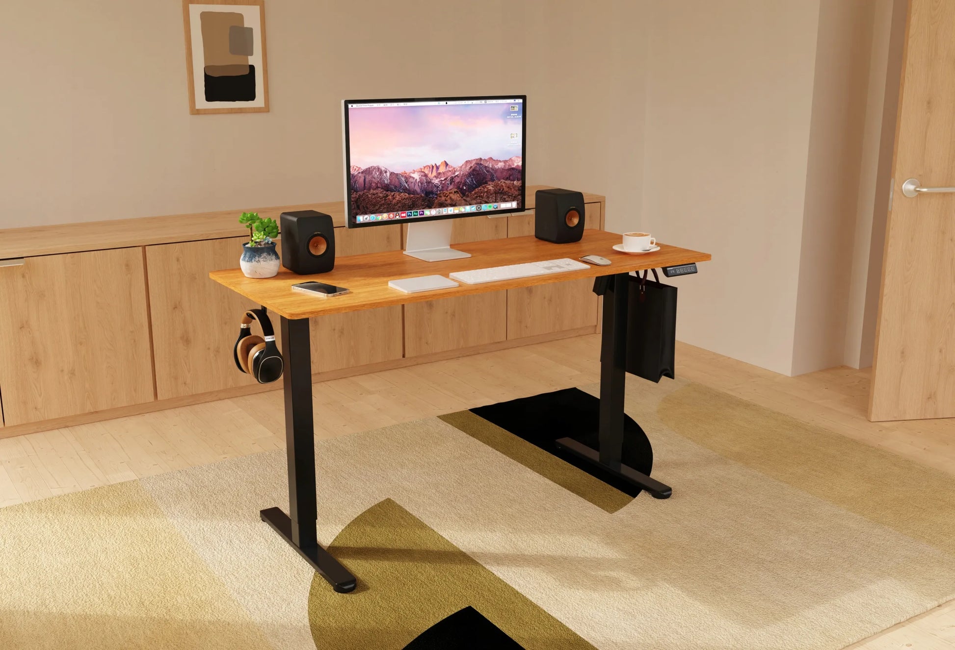 Elektrinis reguliuojamo aukščio stalas Lite 140 cm LVNSystem auksinis ąžuolas