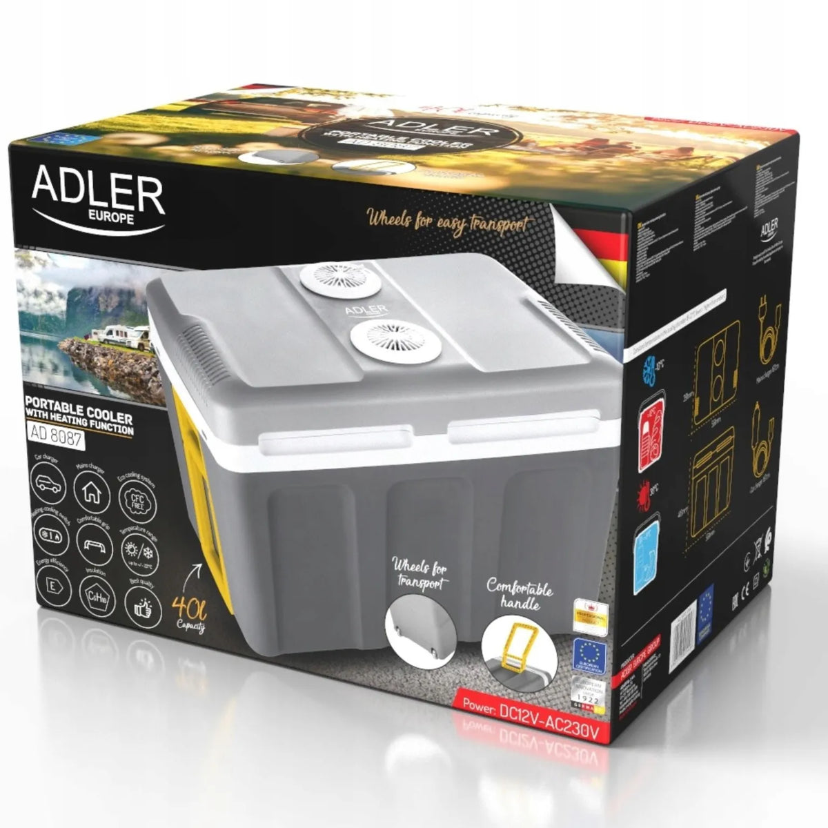 Elektrinis turistinis šaldytuvas Adler AD8087, 40 l, automobilinis, 12 V / 230 V, nešiojamas