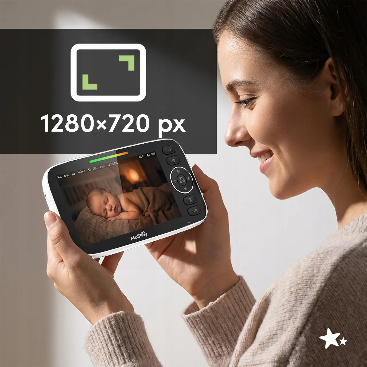 Elektroninė auklė su kamera ir 5 colių HD monitoriumi, VOX režimas, naktinis matymas