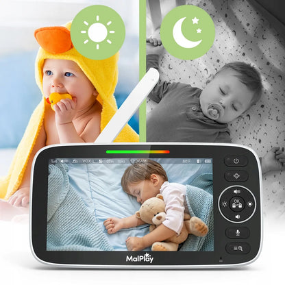 Elektroninė auklė su kamera ir 5 colių HD monitoriumi, VOX režimas, naktinis matymas