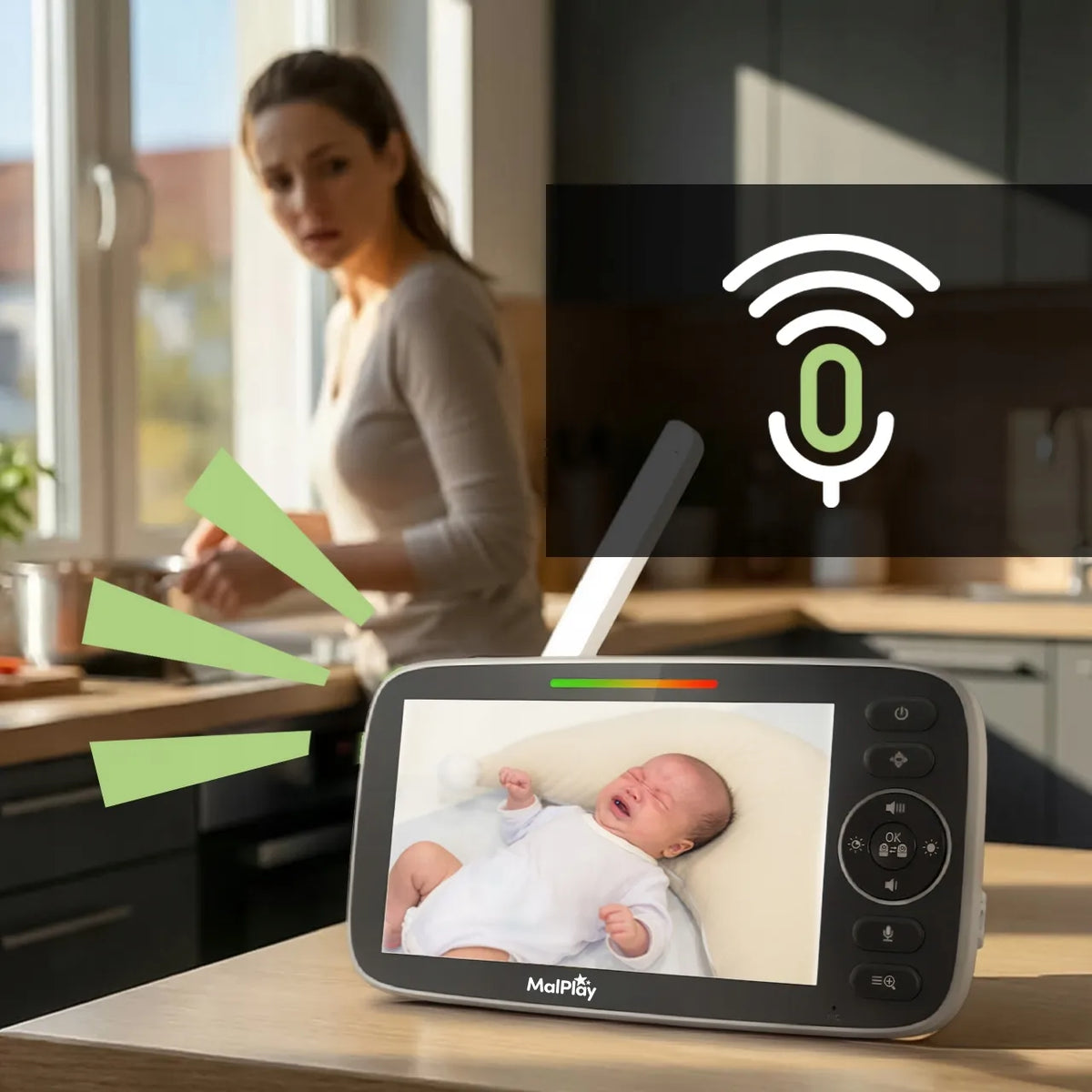 Elektroninė auklė su kamera ir 5 colių HD monitoriumi, VOX režimas, naktinis matymas
