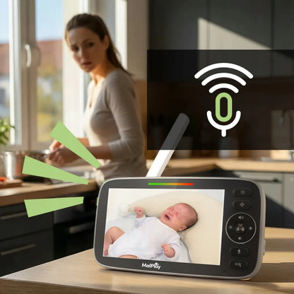 Elektroninė auklė su kamera ir 5 colių HD monitoriumi, VOX režimas, naktinis matymas