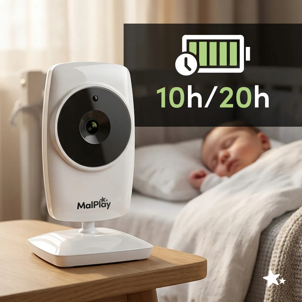 Elektroninė auklė su kamera, tiesioginiu stebėjimu, naktiniu režimu, VOX, priartinimu ir 3,2 colio LCD ekranu