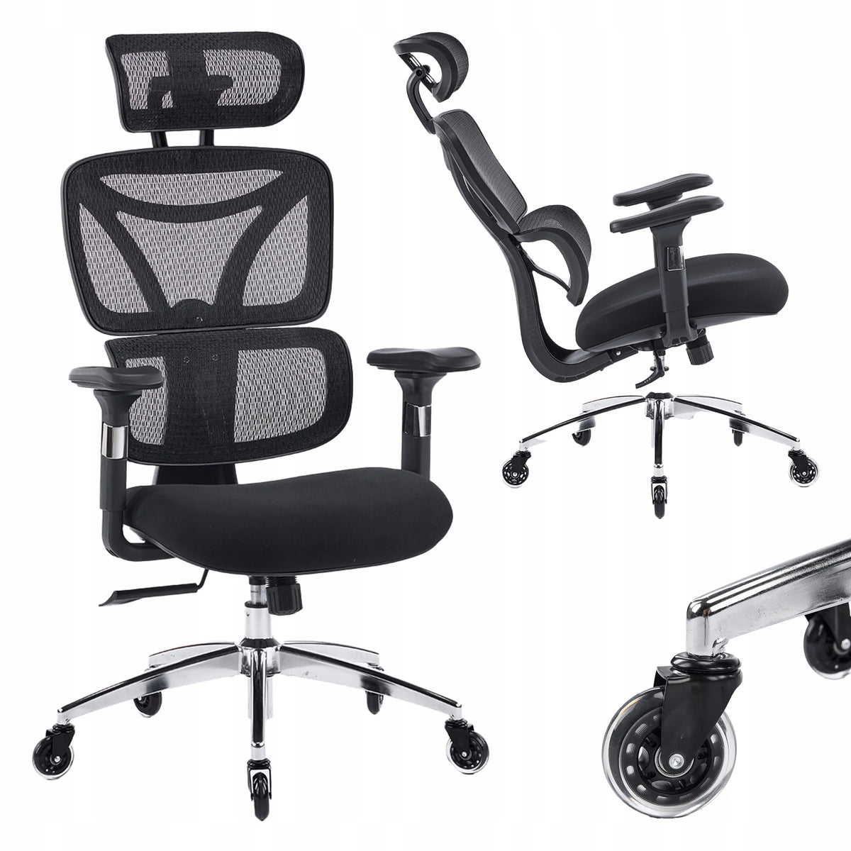 Ergonominė biuro kėdė Spacetronik Nero, pasukama, iki 150 kg, reguliuojama