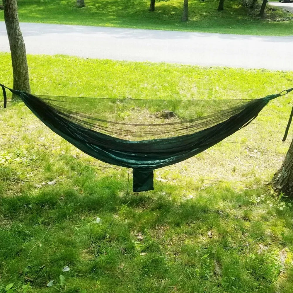 Sodo hamakas dvivietis turistinis su tinkleliu nuo vabzdžių, 300KG talpa, komplektas