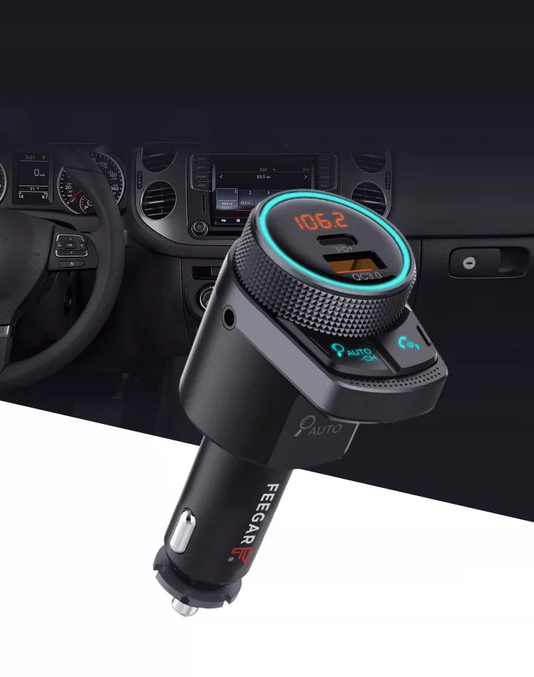 „Feegar“ FM „Bluetooth“ siųstuvas AUX greitasis įkroviklis QC 3.0 38 W „AutoSearch“