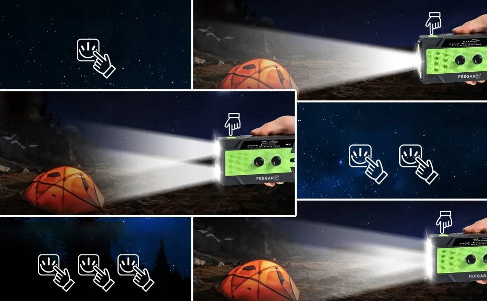 Feegar OZE 2 PRO avarinis nešiojamasis saulės radijas AM/FM, 4000 mAh