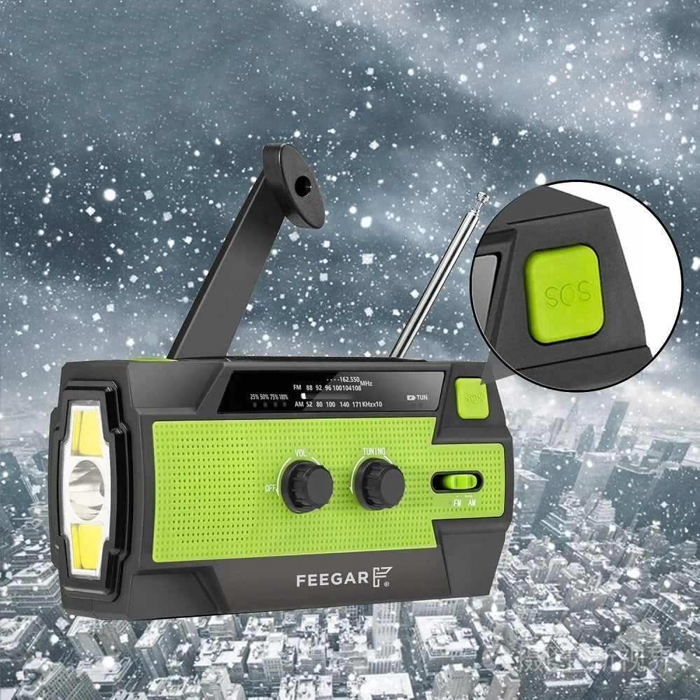 Feegar OZE 2 PRO avarinis nešiojamasis saulės radijas AM/FM, 4000 mAh