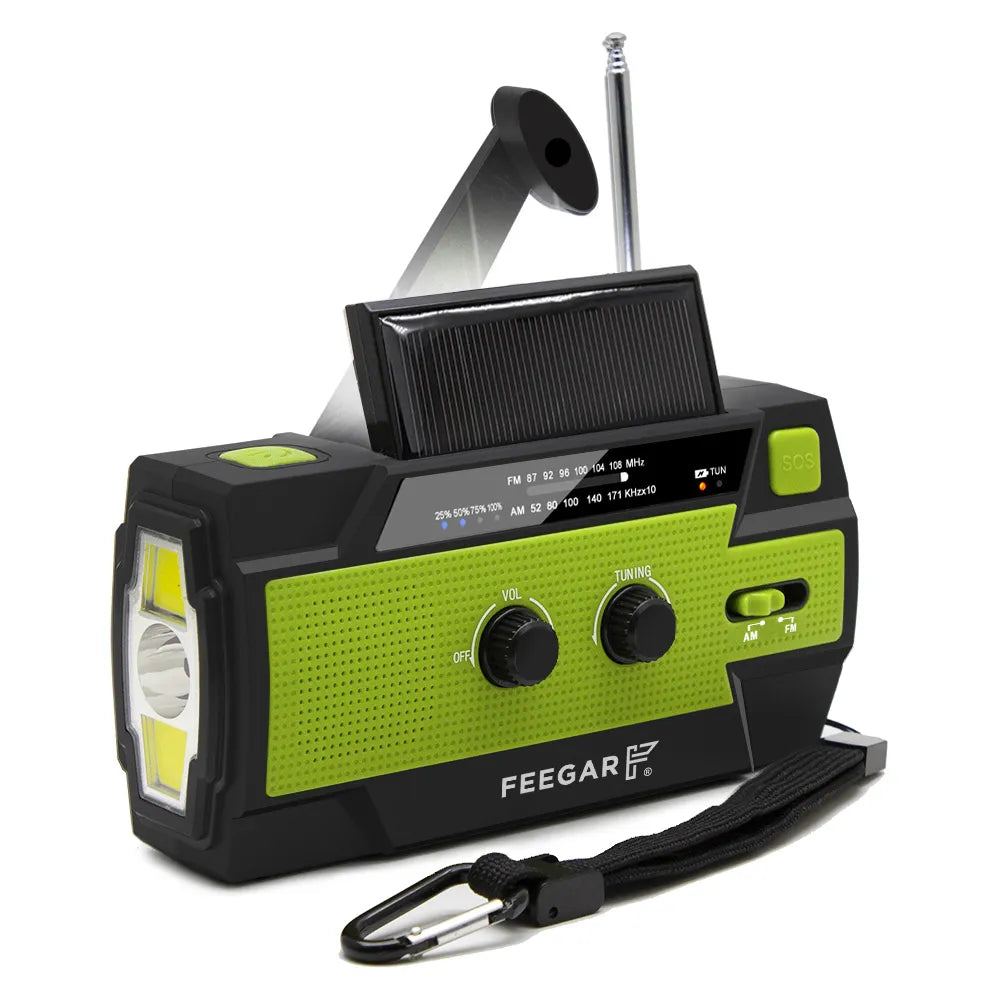 Feegar OZE 2 PRO avarinis nešiojamasis saulės radijas AM/FM, 4000 mAh
