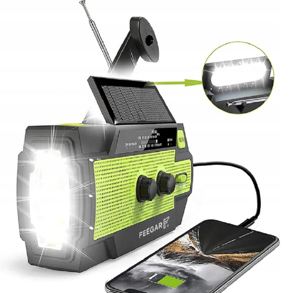 Feegar OZE 2 PRO avarinis nešiojamasis saulės radijas AM/FM, 4000 mAh
