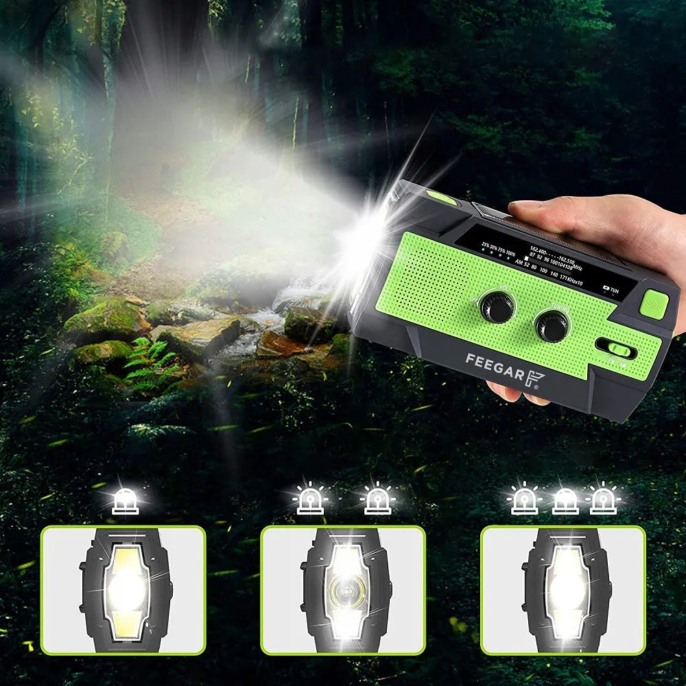 Feegar OZE 2 PRO avarinis nešiojamasis saulės radijas AM/FM, 4000 mAh