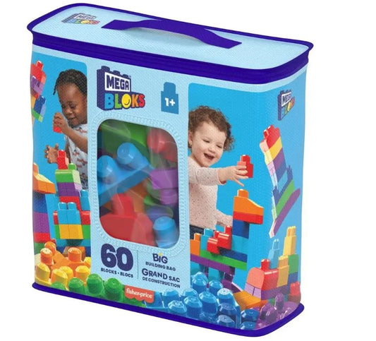 Fisher-Price MEGA BLOKS didelis ekologiškas krepšys su kaladėlėmis, 60 vnt., DCH55