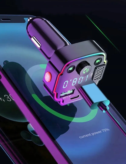 FM „Bluetooth“ siųstuvas, laisvų rankų įranga + RGB įkroviklis