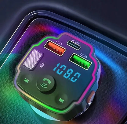 FM „Bluetooth“ siųstuvas, laisvų rankų įranga + RGB įkroviklis