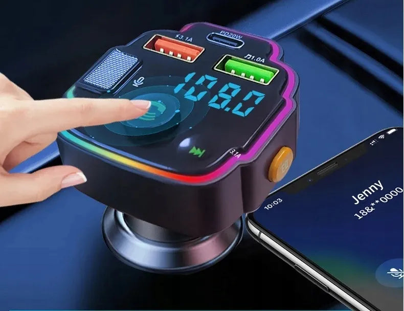 FM „Bluetooth“ siųstuvas, laisvų rankų įranga + RGB įkroviklis