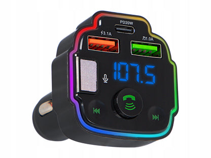 FM „Bluetooth“ siųstuvas, laisvų rankų įranga + RGB įkroviklis