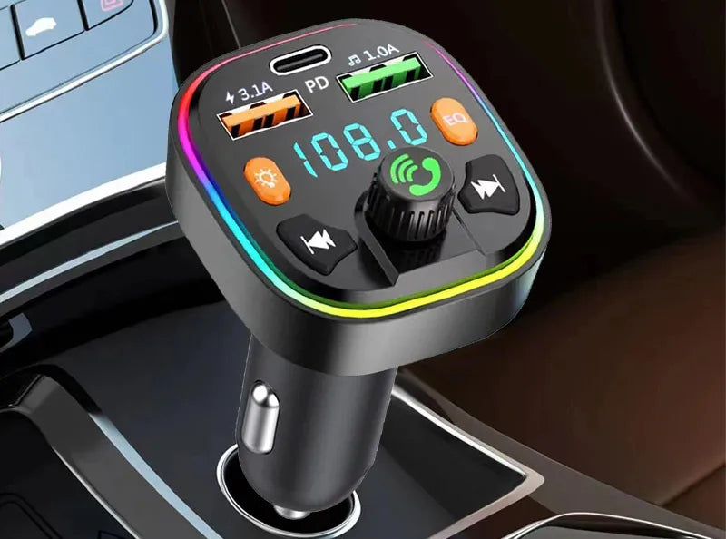 FM siųstuvas BLOW Bluetooth 5.0 įkroviklis QC 3.0 PD 20W RGB 2x USB USB-C