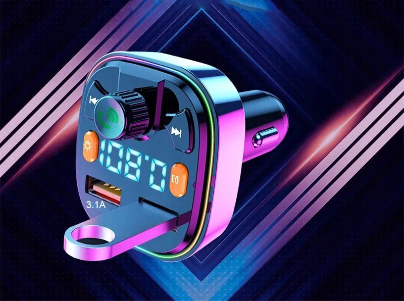 FM siųstuvas BLOW Bluetooth 5.0 įkroviklis QC 3.0 PD 20W RGB 2x USB USB-C