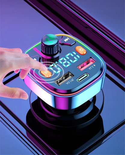 FM siųstuvas BLOW Bluetooth 5.0 įkroviklis QC 3.0 PD 20W RGB 2x USB USB-C