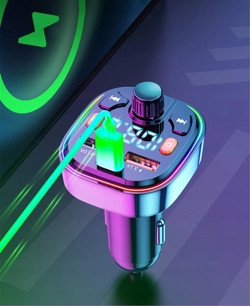 FM siųstuvas BLOW Bluetooth 5.0 įkroviklis QC 3.0 PD 20W RGB 2x USB USB-C