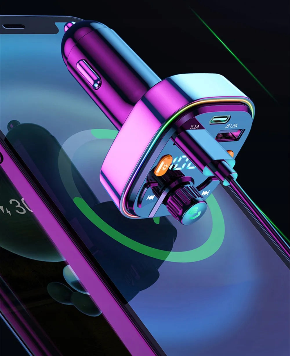 FM siųstuvas BLOW Bluetooth 5.0 įkroviklis QC 3.0 PD 20W RGB 2x USB USB-C