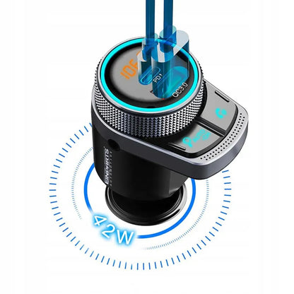FM siųstuvas Bluetooth imtuvas USB pakrovėjas 2x QC 3.0 automobiliui
