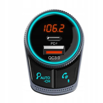 FM siųstuvas Bluetooth imtuvas USB pakrovėjas 2x QC 3.0 automobiliui