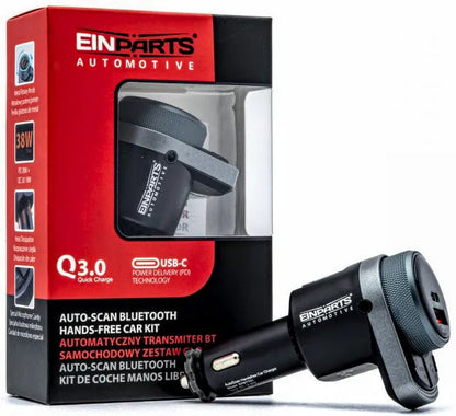 FM siųstuvas Bluetooth imtuvas USB pakrovėjas 2x QC 3.0 automobiliui