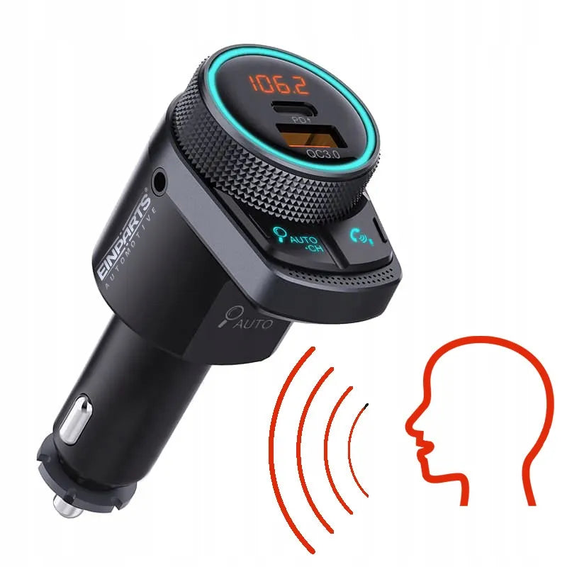 FM siųstuvas Bluetooth imtuvas USB pakrovėjas 2x QC 3.0 automobiliui
