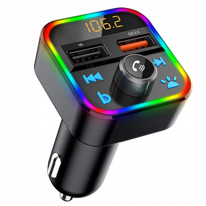 FM siųstuvas Bluetooth MP3 SD įkroviklis 2x USB greitas įkrovimas QC3.0 RGB