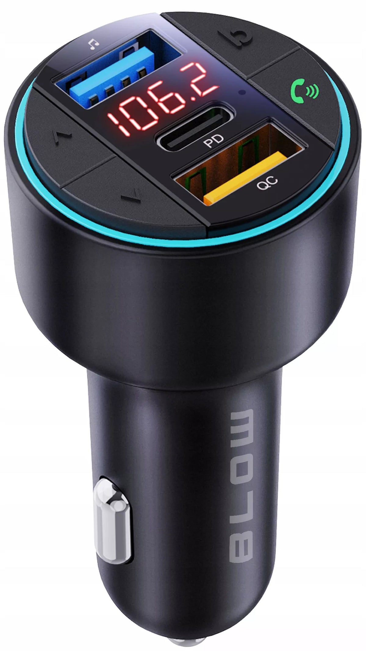 FM siųstuvas įkroviklis BLUETOOTH BT USB TIPAS-C QC 3.0 + PD 30W BASS LED MP3