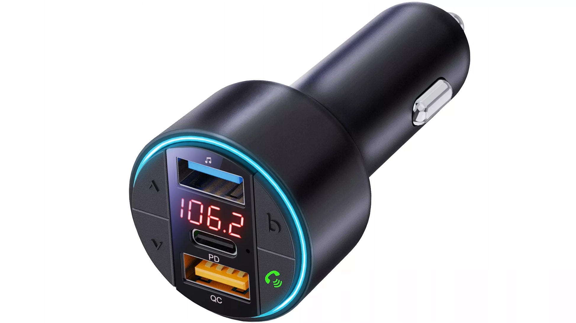 FM siųstuvas įkroviklis BLUETOOTH BT USB TIPAS-C QC 3.0 + PD 30W BASS LED MP3