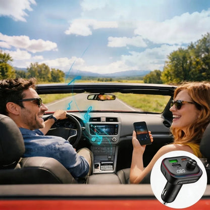 FM siųstuvas LED automobilinis įkroviklis Bluetooth USB + Type-C laidas 50 cm