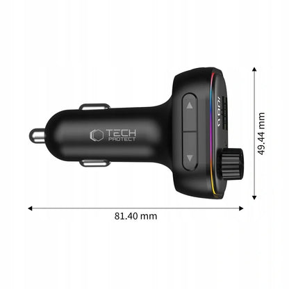 FM siųstuvas LED automobilinis įkroviklis Bluetooth USB Type-C QC3.0 + PD 36W