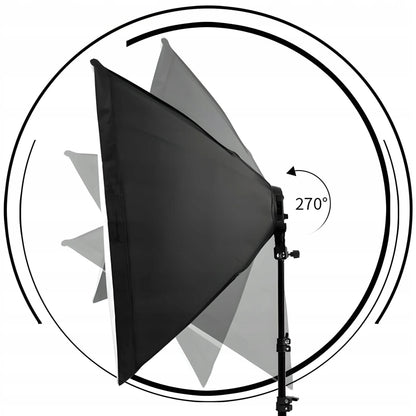 FOTOGRAFIJOS RINKINYS: 2 FOTOGRAFINĖS LEMPOS + 2 TRIKOJAI + 2 SOFTBOX DĖŽĖS 50 × 70 cm