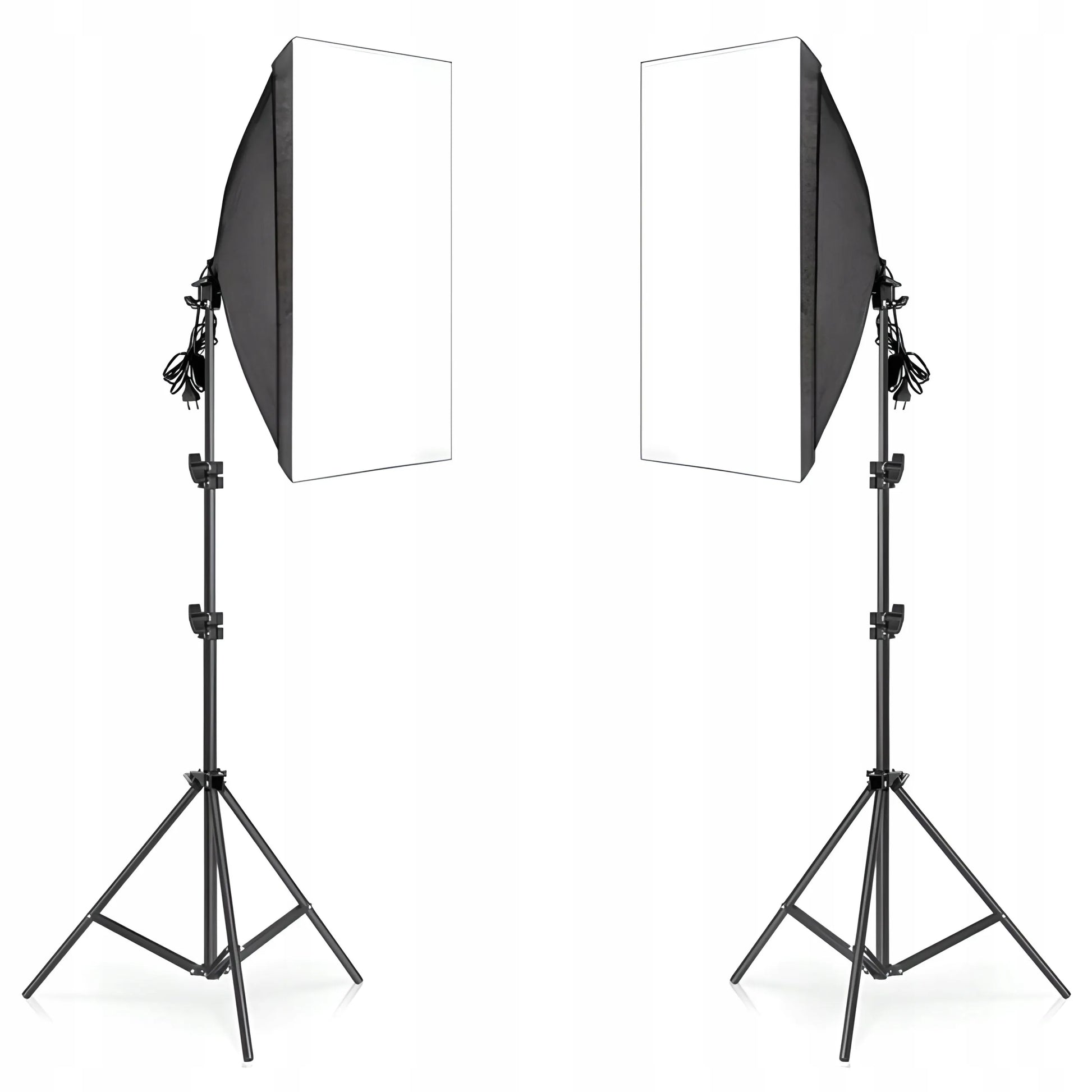 FOTOGRAFIJOS RINKINYS: 2 FOTOGRAFINĖS LEMPOS + 2 TRIKOJAI + 2 SOFTBOX DĖŽĖS 50 × 70 cm