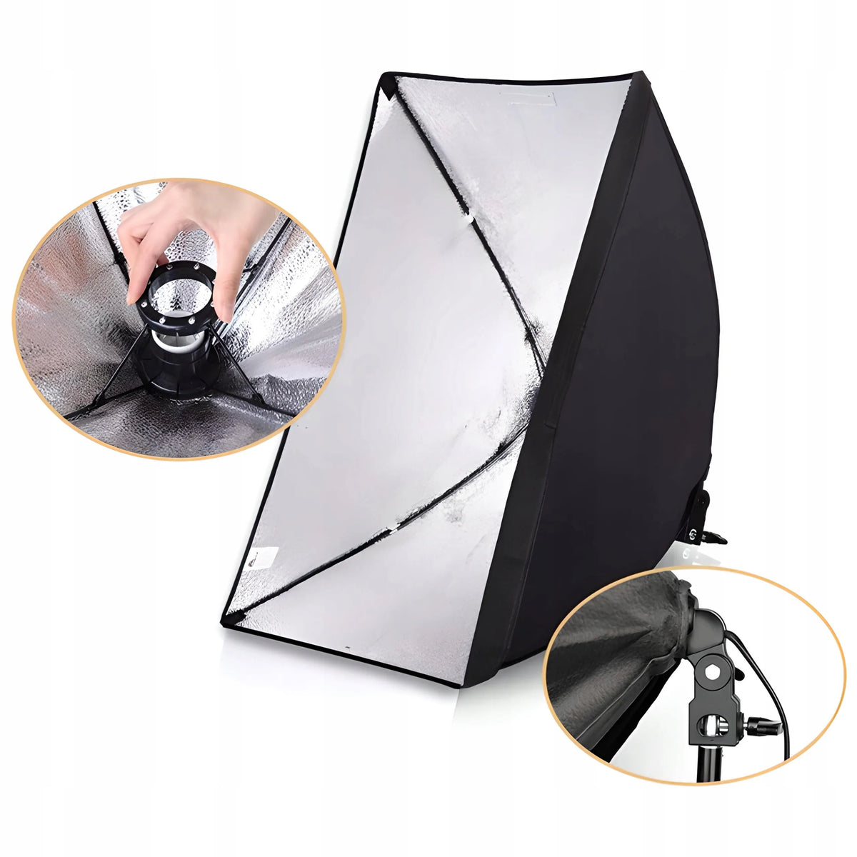 FOTOGRAFIJOS RINKINYS: 2 FOTOGRAFINĖS LEMPOS + 2 TRIKOJAI + 2 SOFTBOX DĖŽĖS 50 × 70 cm