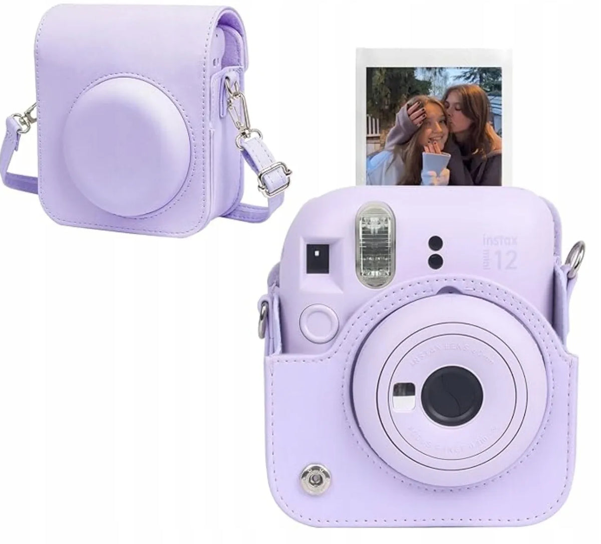 Fujifilm Instax Mini 12 dėklas mėlynas su dirželiu ekologiška oda