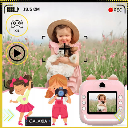 GALAXIA „Drukuś“ mini terminis spausdintuvas ir momentinis fotoaparatas vaikams su 13 ritinėlių