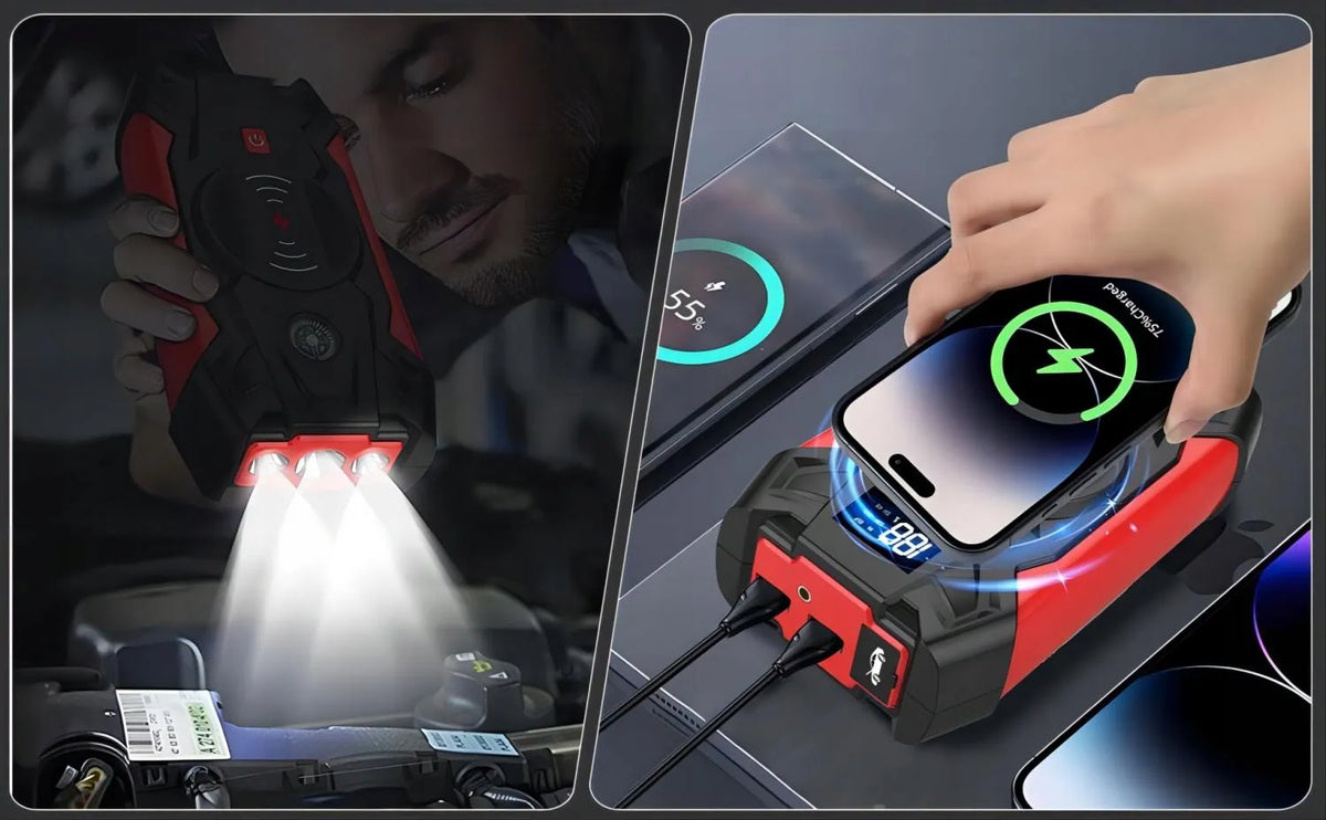 Galingas automobilinis paleidimo įrenginys „Power Bank“ su žibintu, 20 000 mAh, 12 V