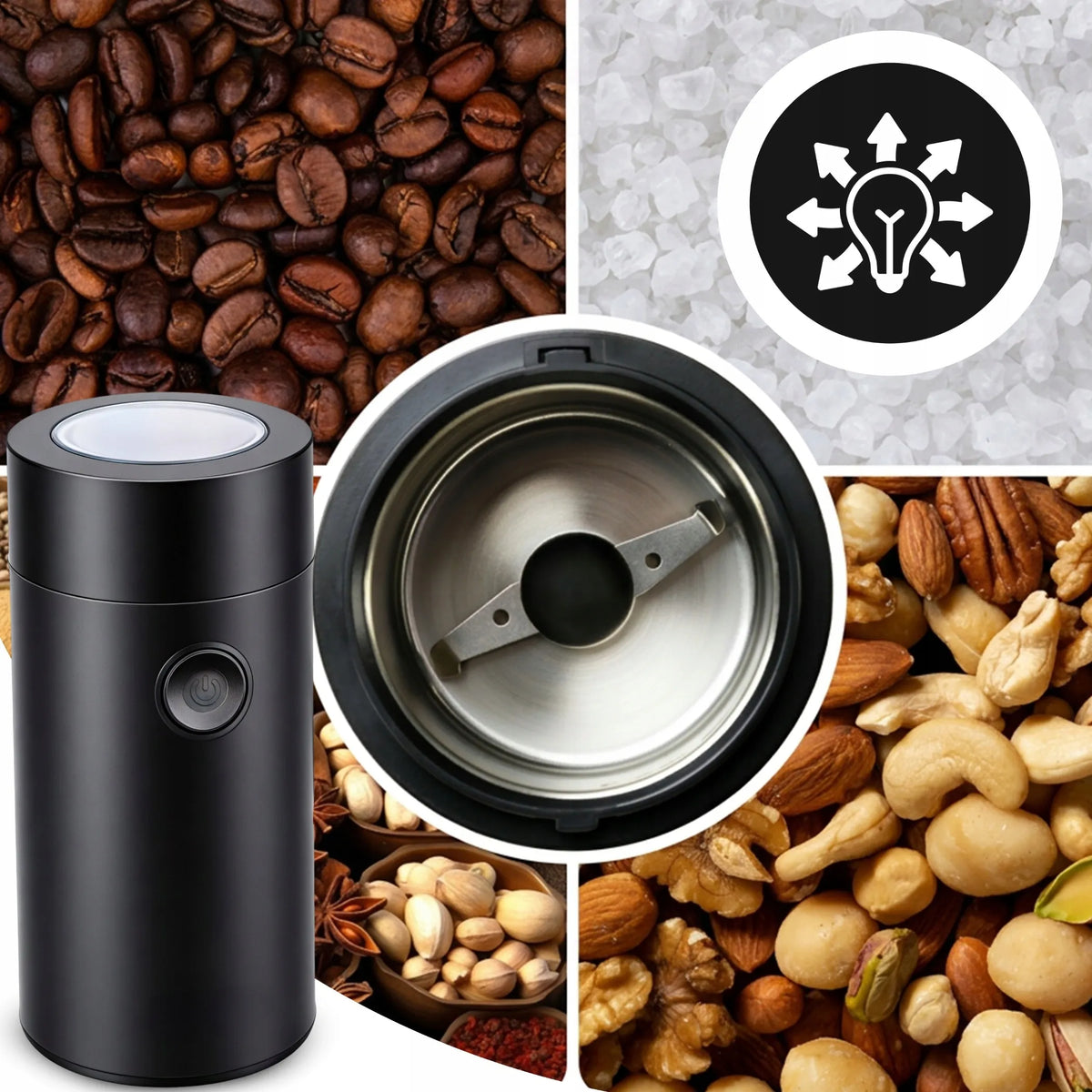 Galingas elektrinis kavos, cukraus, riešutų ir grūdų malūnėlis GRINDER 150 W