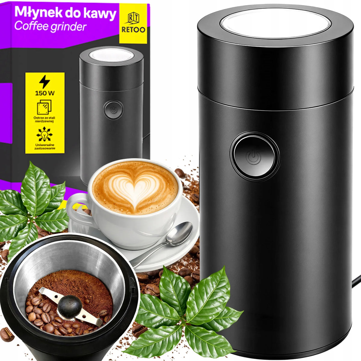 Galingas elektrinis kavos, cukraus, riešutų ir grūdų malūnėlis GRINDER 150 W
